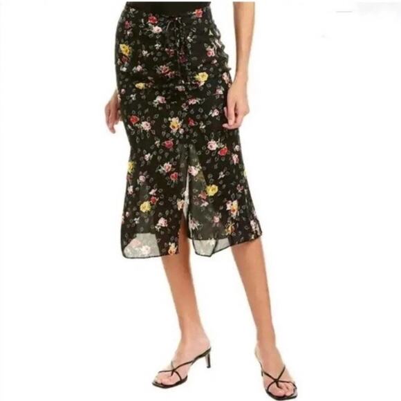 UEC Veronica Beard 100% SILK Black Midi Skirt with Floral Print SEXY SLIT SZ 4 - Picture 5 of 15